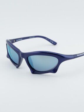Balenciaga BB0229S 006 Unisex Sunglasses Blue Oval Frame, Blue Mirror Lenses